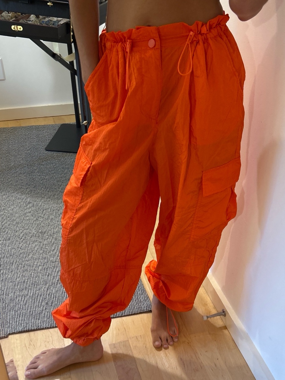 High-Waist Cargo Jogger Pants in Bright Orange